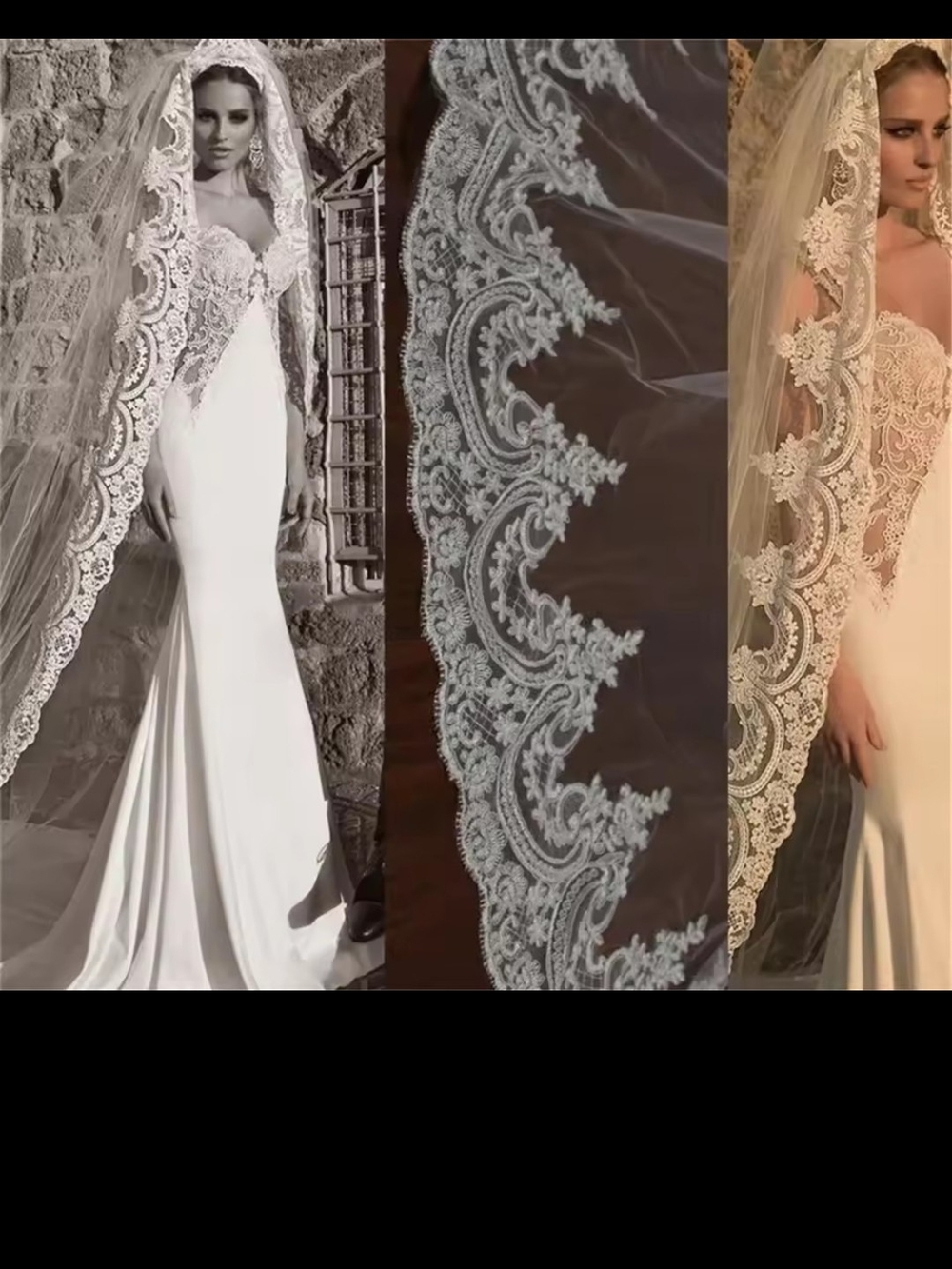 Creamy Off White Lace-Edged Bridal Veil